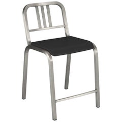 Emeco Nine-0 Counter Stool in Brushed Aluminum with Gray Seat by Ettore Sottsass