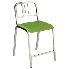 Emeco Nine-0 Counter Stool in Polished Aluminum and Green by Ettore Sottsass