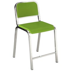 Emeco Nine-0 Counter Stool in Polished Aluminum and Green by Ettore Sottsass