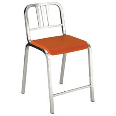 Emeco Nine-0 Counter Stool in Polished Aluminum and Orange by Ettore Sottsass