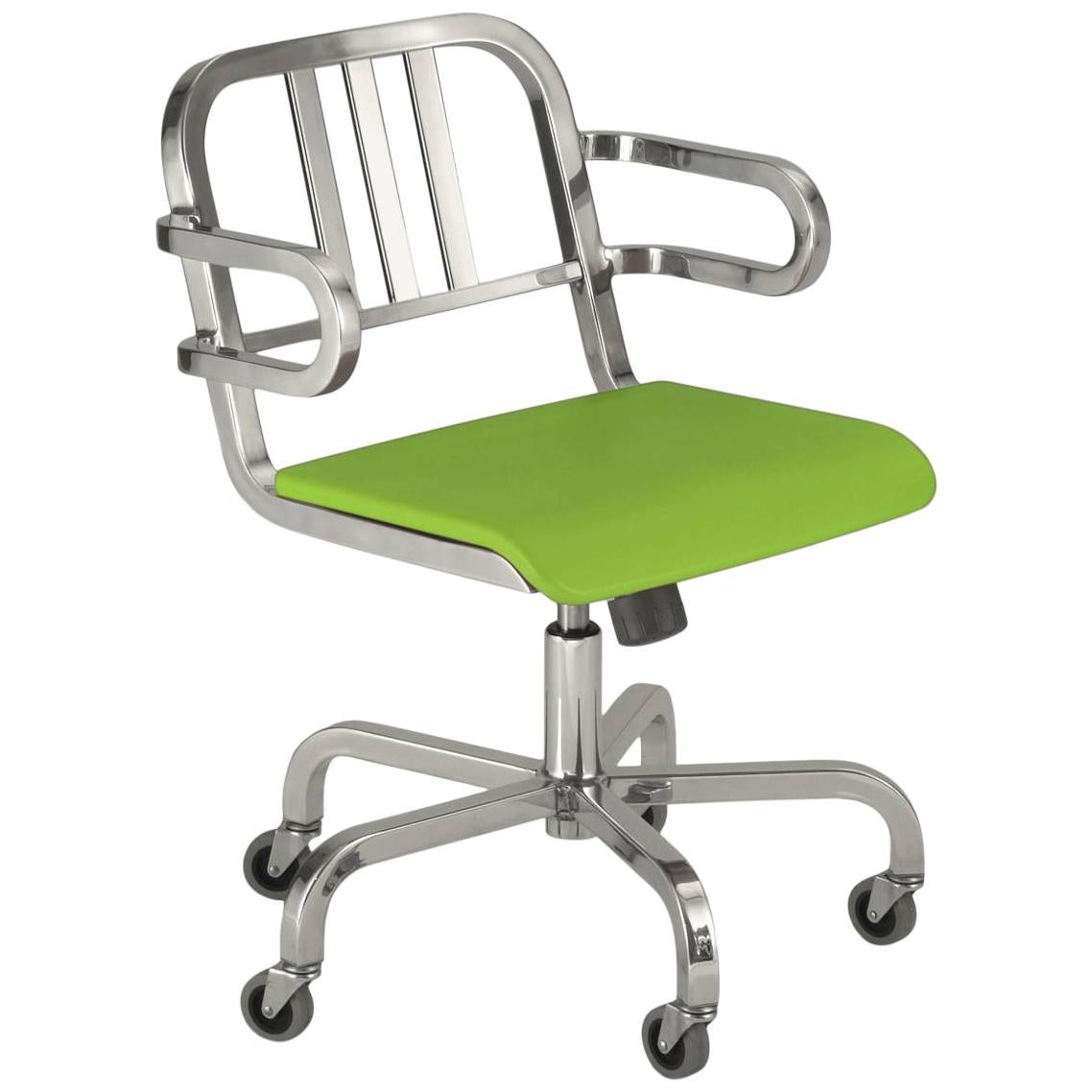 Emeco Nine-0 Swivel Armchair in Brushed Aluminum and Green by Ettore Sottsass