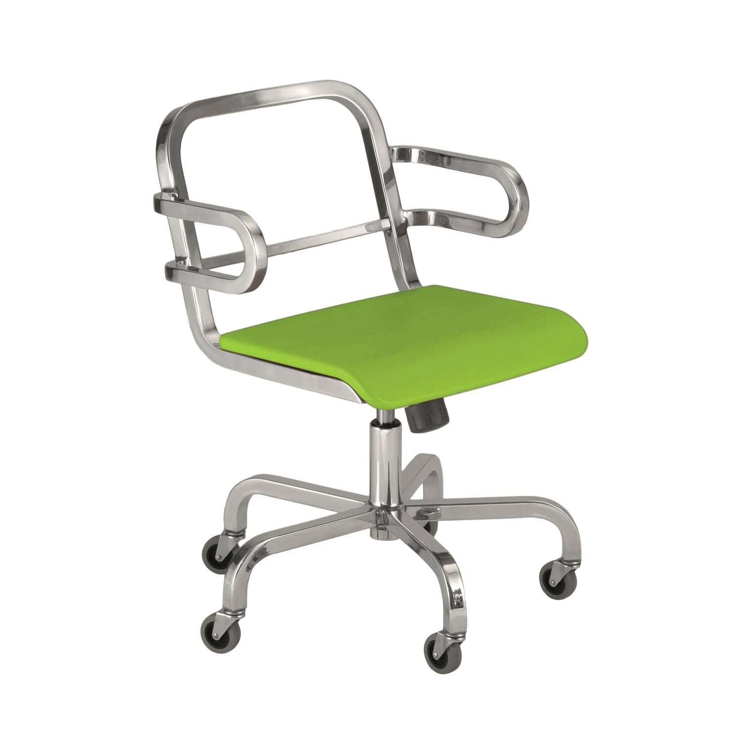 Emeco Nine-0 Swivel Armchair with Bar Back and Green Seat by Ettore Sottsass