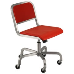 Emeco Nine-0 Swivel in Brushed Aluminum and Red by Ettore Sottsass