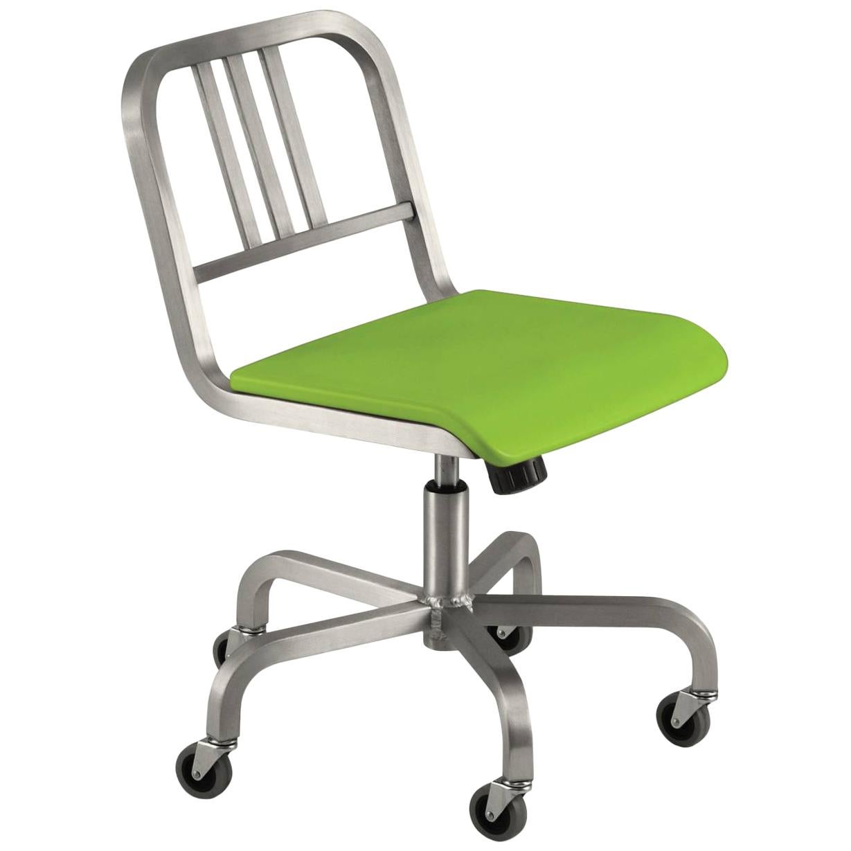 Emeco Nine-0 Swivel in Brushed Aluminum with Green Seat by Ettore Sottsass