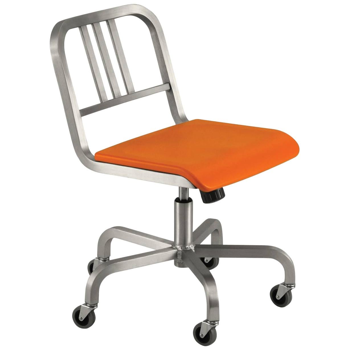 Emeco Nine-0 Swivel in Brushed Aluminum with Orange Seat by Ettore Sottsass