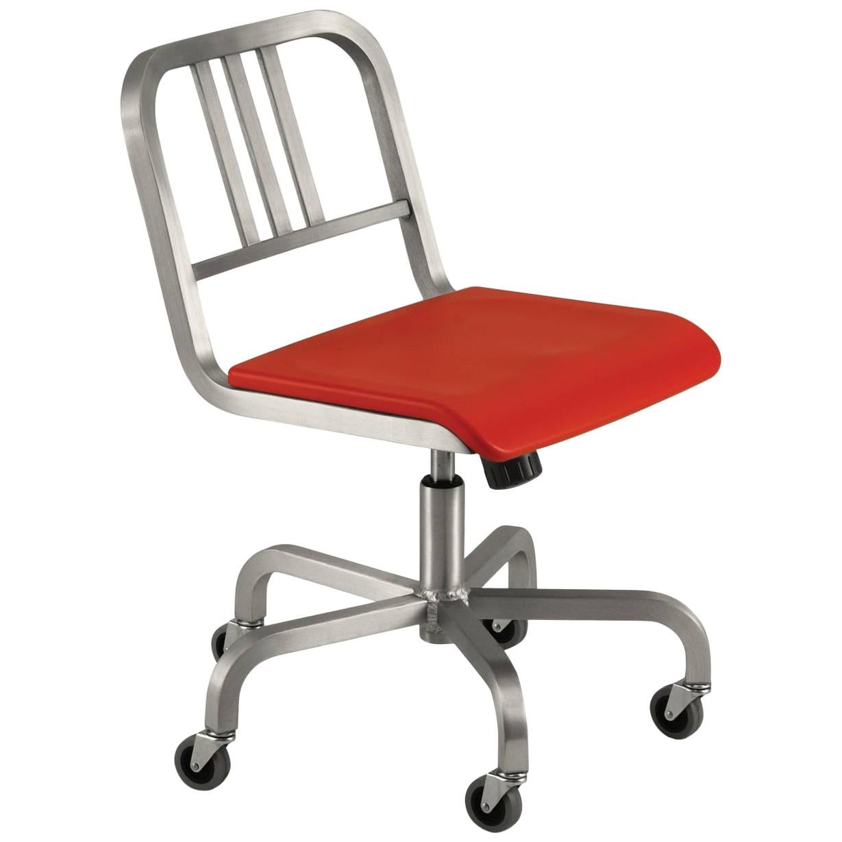 Emeco Nine-0 Swivel in Brushed Aluminum with Red Seat by Ettore Sottsass
