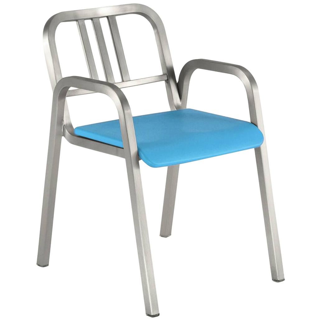 Emeco Nine-0™ Armchair in Brushed Aluminum w/ Blue Seat by Ettore Sottsass