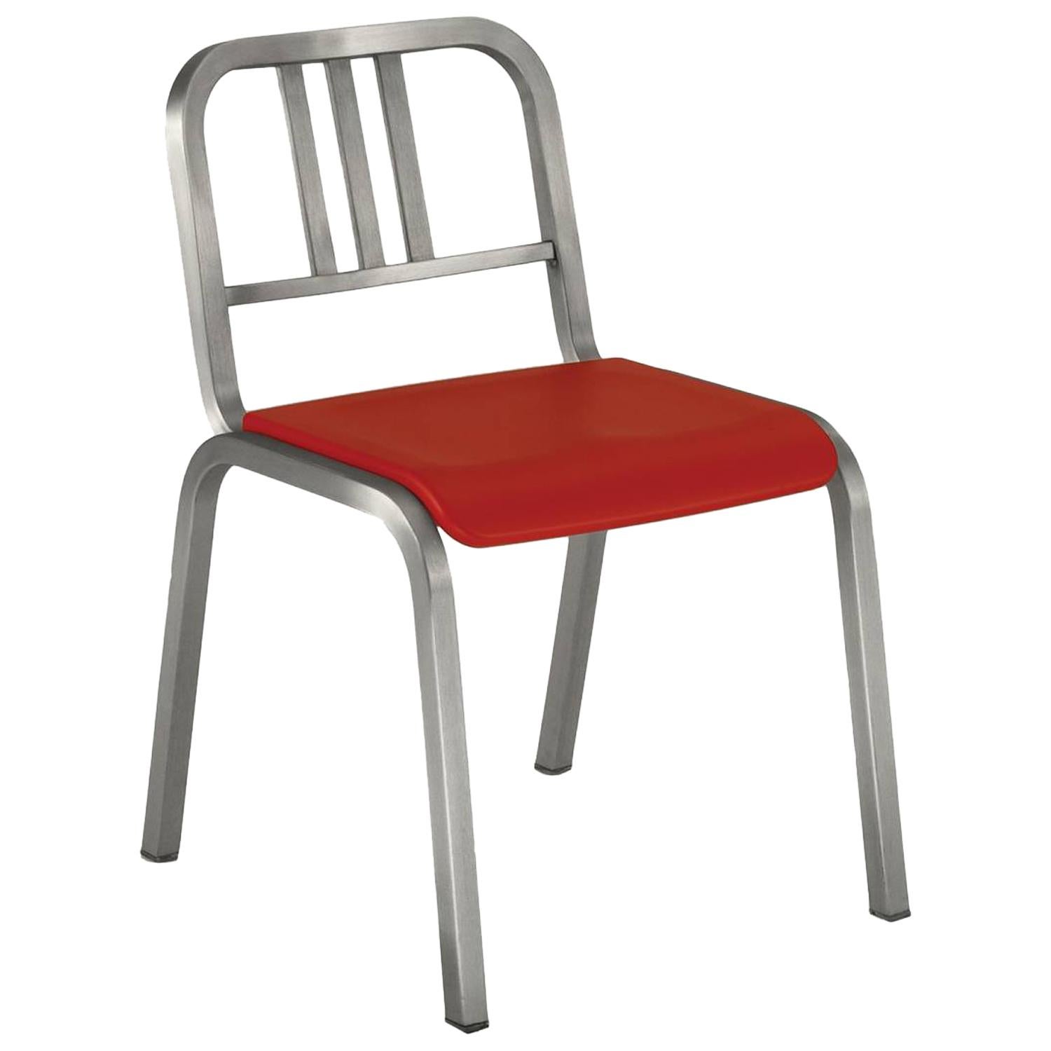Emeco Nine-0™ Chair in Brushed Aluminum with Red Seat by Ettore Sottsass