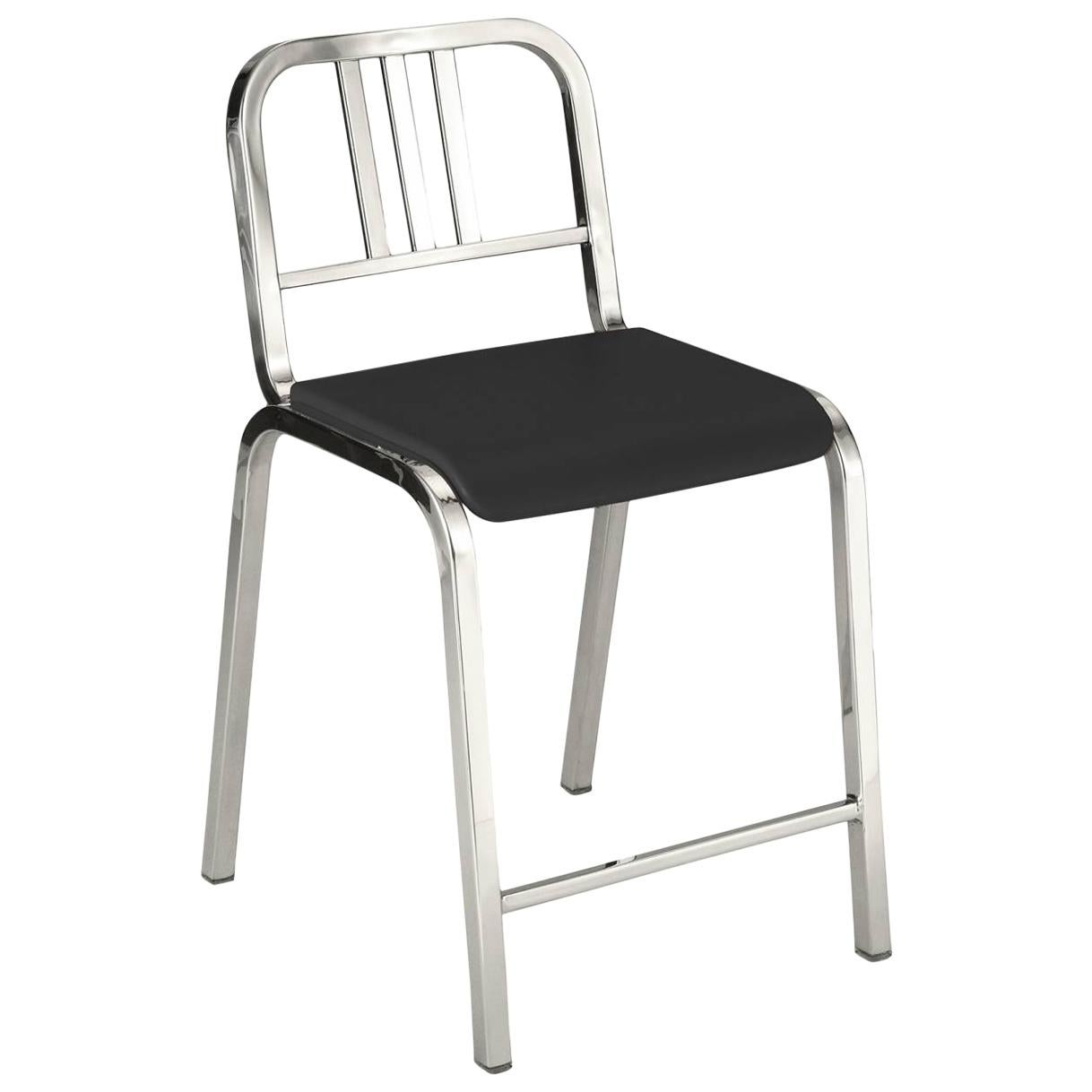Emeco Nine-0™ Counter Stool in Polished Aluminum w/ Gray Seat by Ettore Sottsass