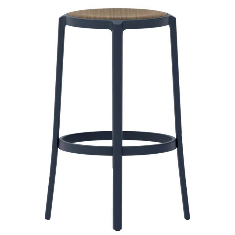 Emeco On & On Barstool in Dark Blue with Walnut Plywood Seat by Barber & Osgerby For Sale