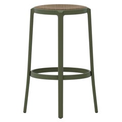 Emeco On & On Barstool in Green with Walnut Plywood Seat by Barber & Osgerby
