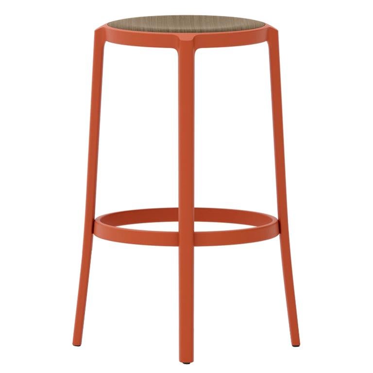 Emeco On & On Barstool in Orange with Walnut Plywood Seat by Barber & Osgerby For Sale