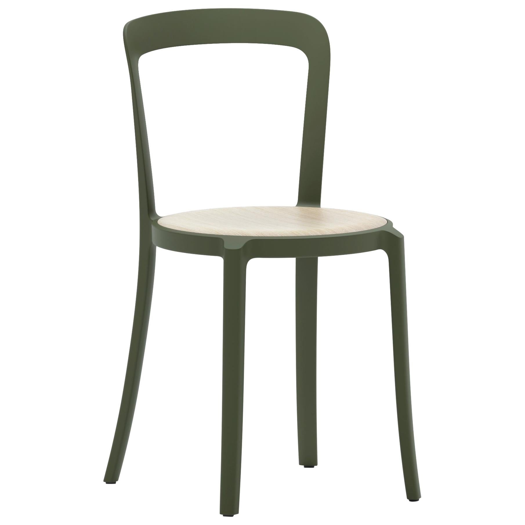 Emeco On & On Stacking Chair in Green with Oak Plywood seat by Barber & Osgerby