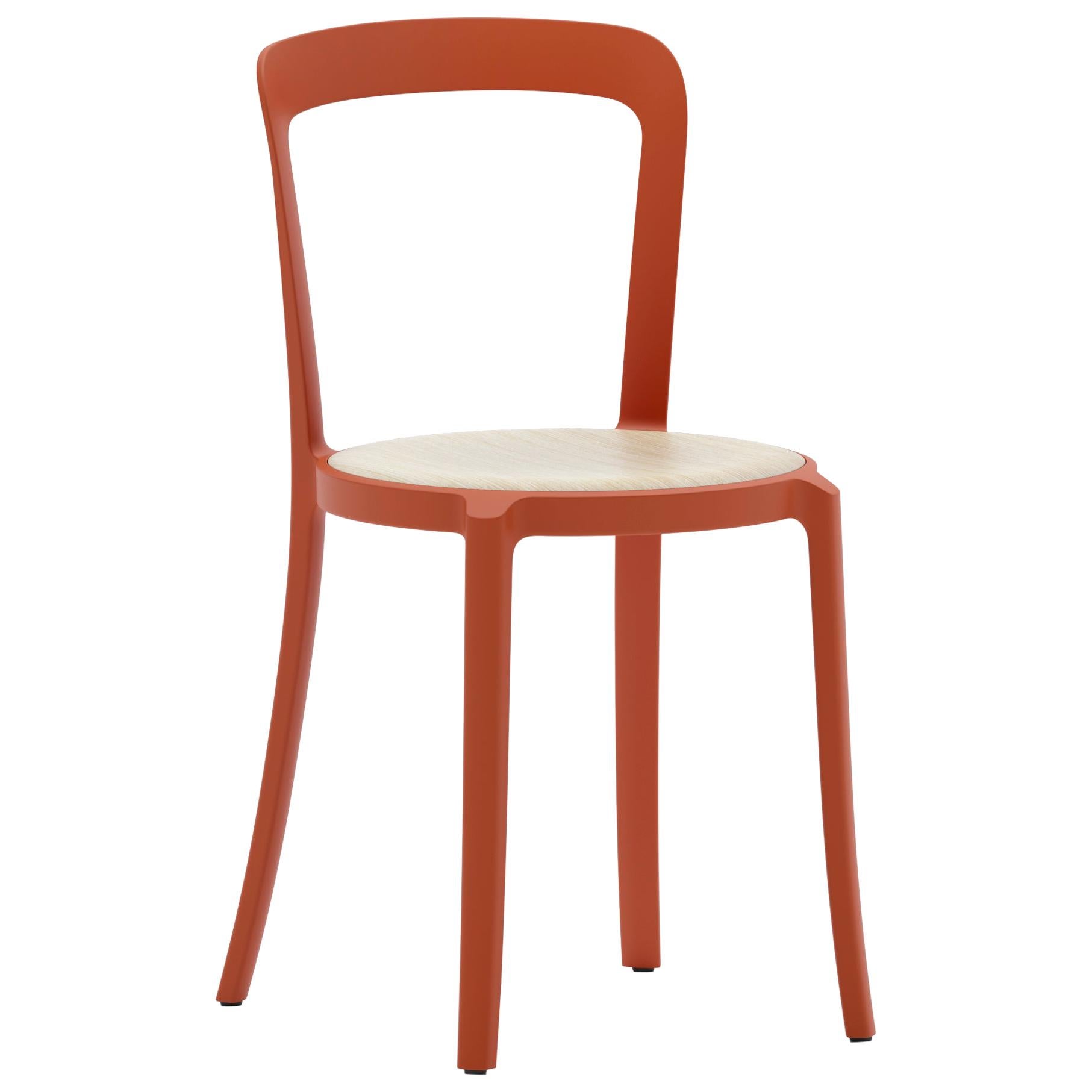 Emeco On & On Stacking Chair in Orange with Oak Plywood seat by Barber & Osgerby For Sale