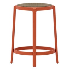 Emeco Orange On & On Counter Stool with Walnut Plywood Seat by Barber & Osgerby