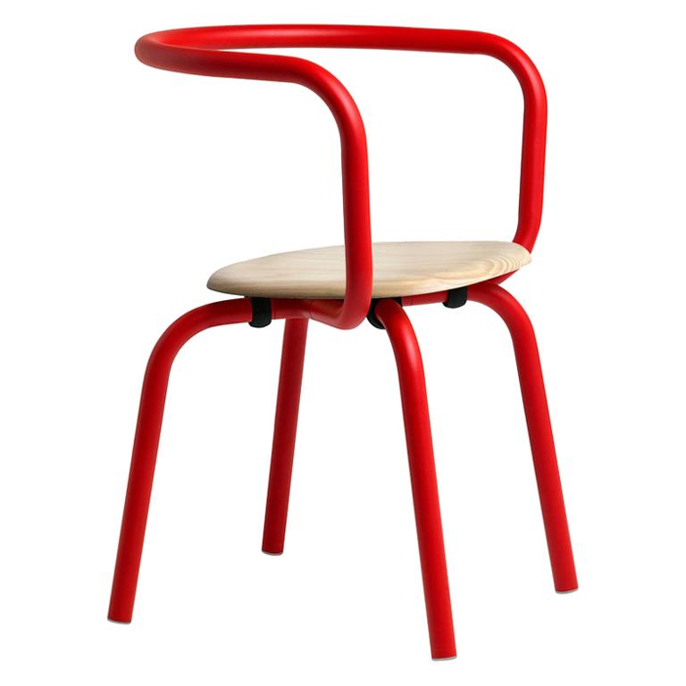 Emeco Parrish Aluminum Red Side Chair with Accoya Seat by Konstantin Grcic