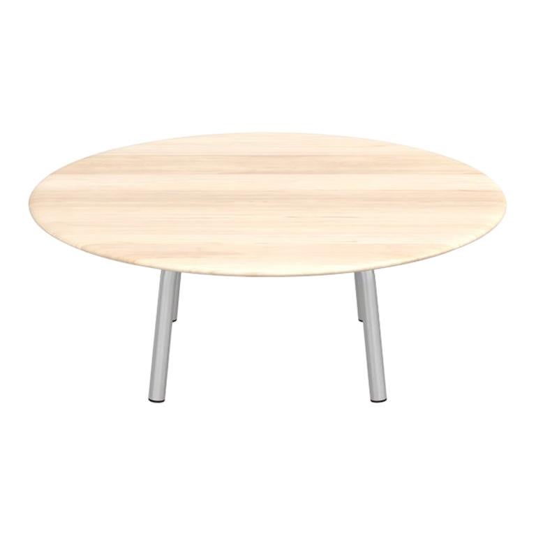 Grande table basse ronde en aluminium Emeco Parrish avec plateau en bois par Konstantin Grcic