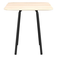 Emeco Parrish Medium Black Aluminum Cafe Table with Wood Top by Konstantin Grcic