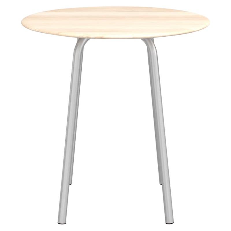 Table basse ronde moyenne en aluminium Emeco Parrish avec plateau en bois par Konstantin Grcic