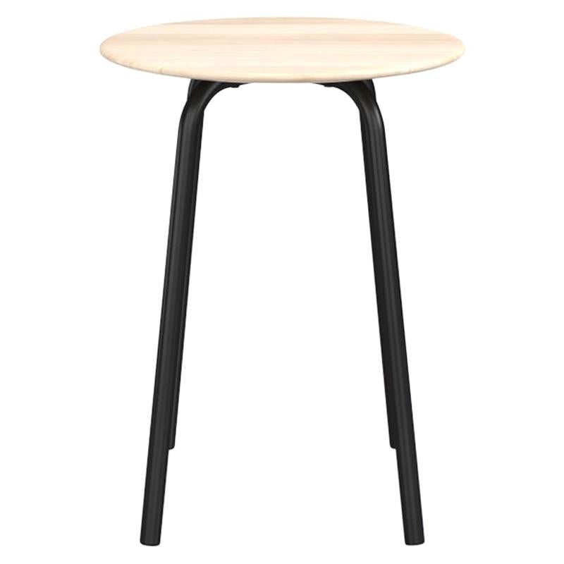 Emeco Parrish Round Black Aluminum Cafe Table with Wood Top by Konstantin Grcic