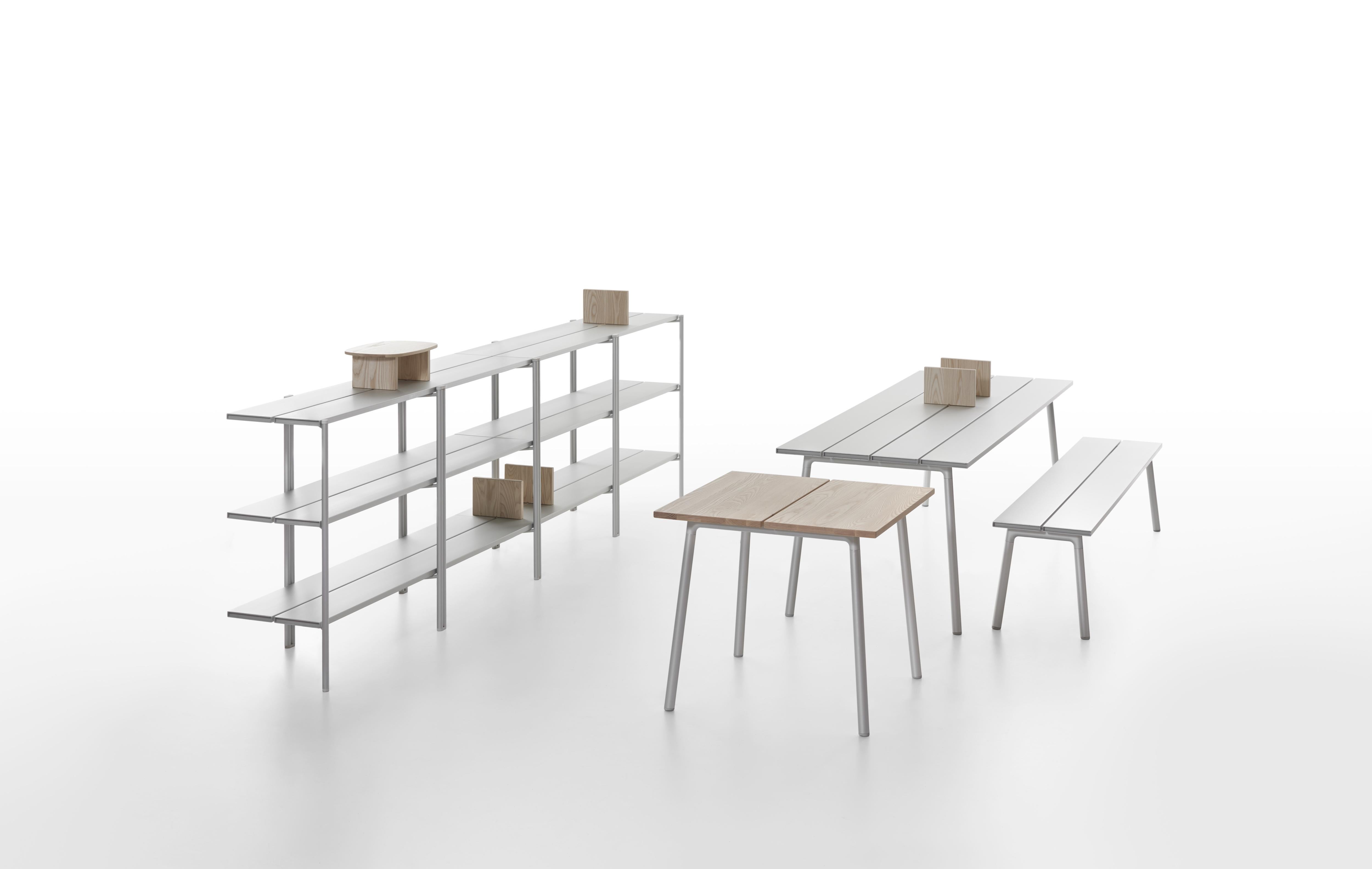 Modern Emeco Run Medium High Table in Clear Anodized Aluminum by Sam Hecht & Kim Colin For Sale