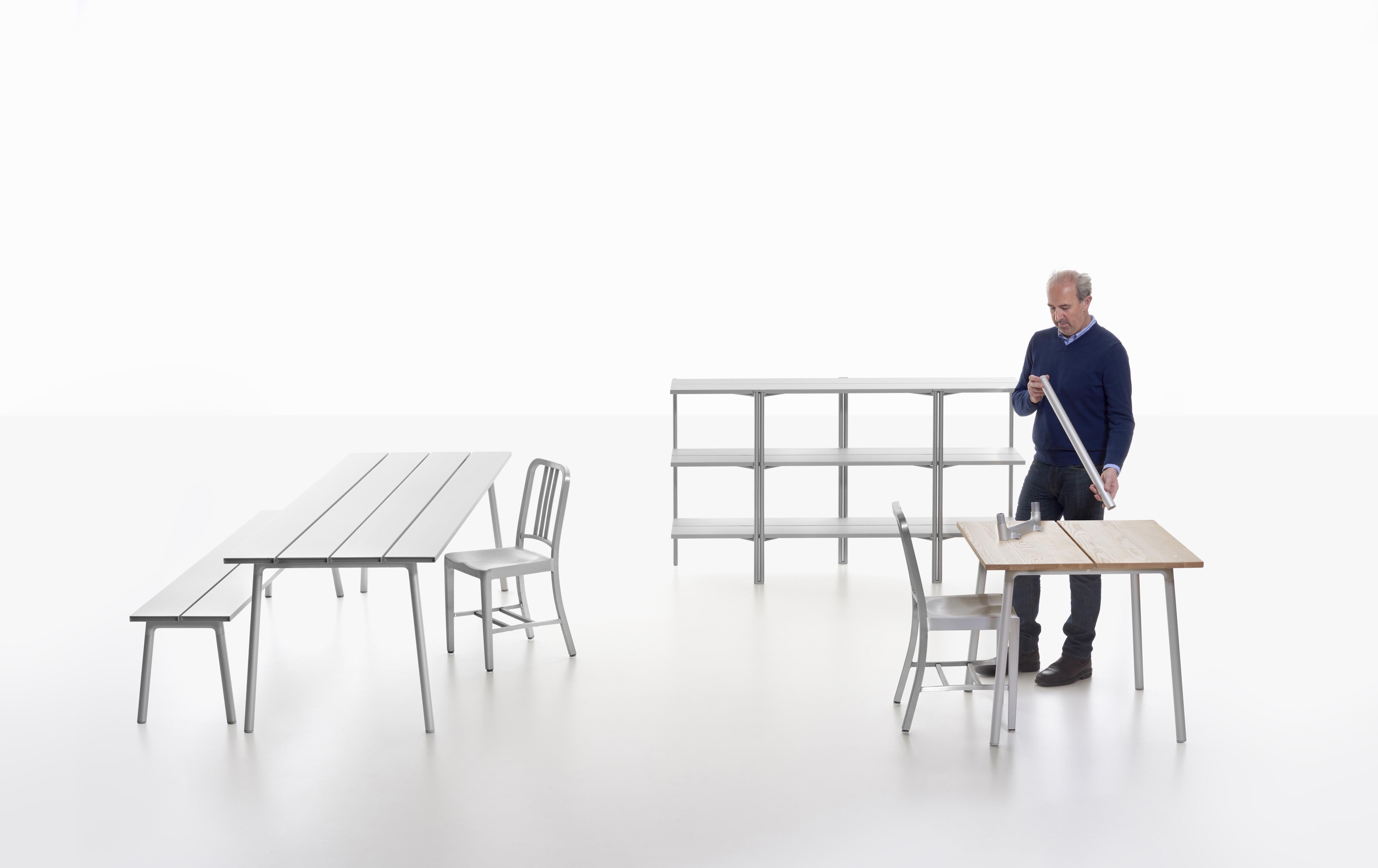 Contemporary Emeco Run Medium High Table in Dark Aluminum and Walnut by Sam Hecht & Kim Colin For Sale