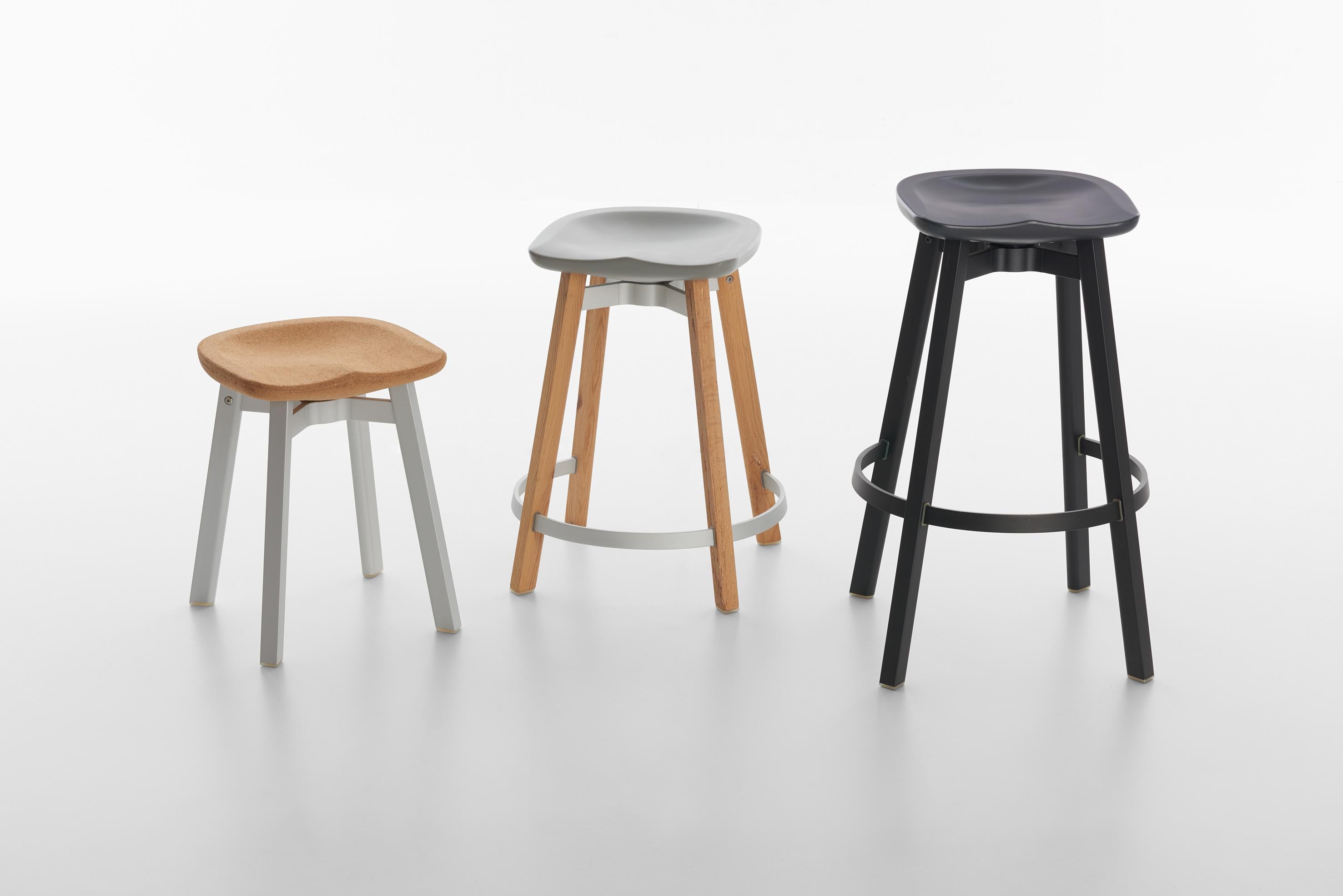 Modern Emeco Su Counter Stool in Natural Aluminum w/ Flint Seat by Nendo