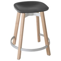 Emeco Su Counter Stool in Wood w/ Charcoal Seat by Nendo