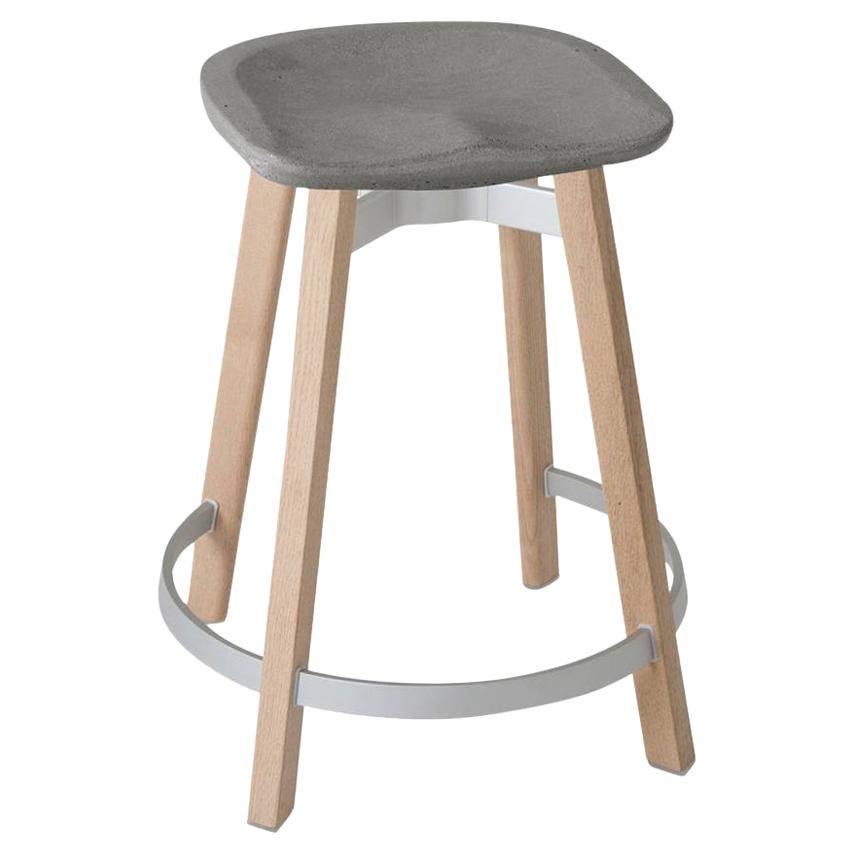 Emeco Su Counter Stool in Wood with Eco Concrete Seat by Nendo