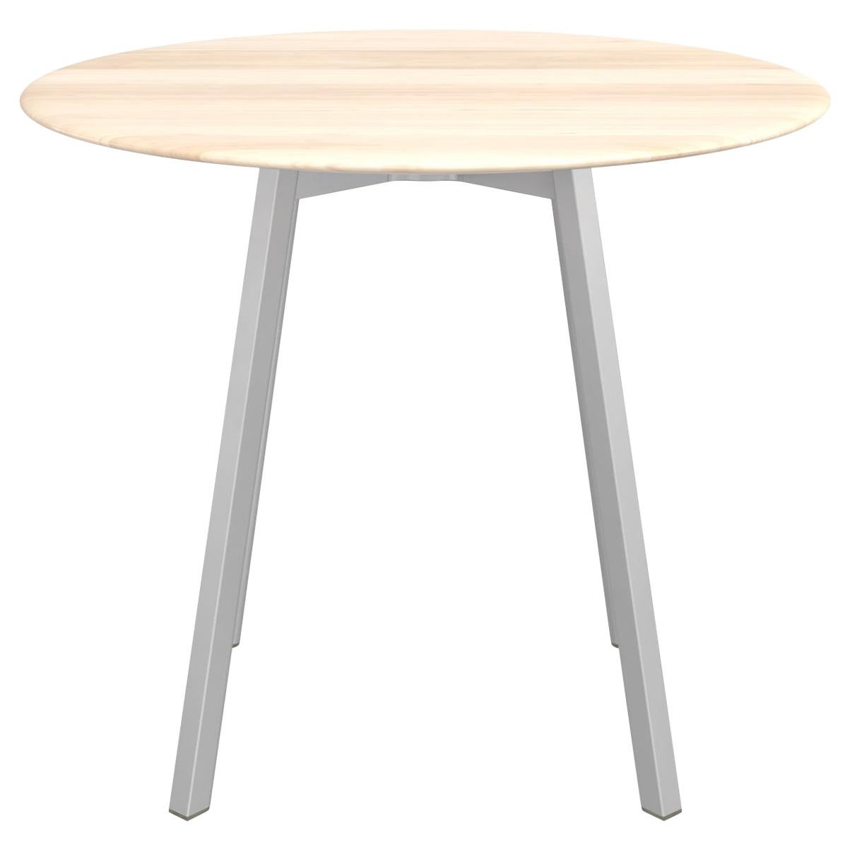 Grande table basse ronde Emeco Su avec cadre en aluminium anodisé et plateau en bois par Nendo