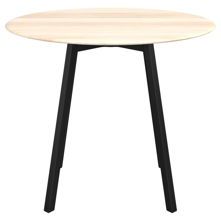 Emeco Su Medium Round Cafe Table with Black Anodized Frame and Wood Top by  Nendo For Sale at 1stDibs