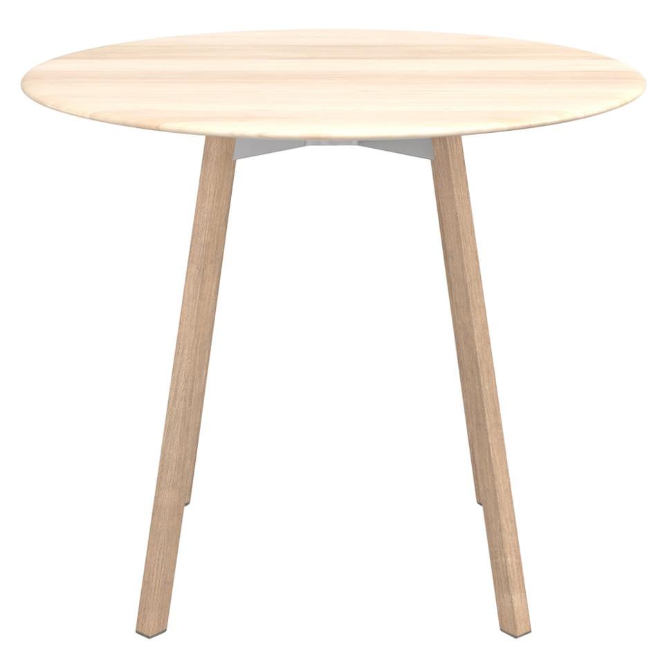 Grande table basse ronde Emeco Su avec cadre en chêne et plateau en bois d'acajou par Nendo