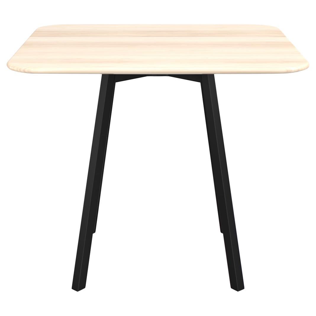 Emeco Su Large Square Cafe Table with Black Anodized Frame & Wood Top by Nendo