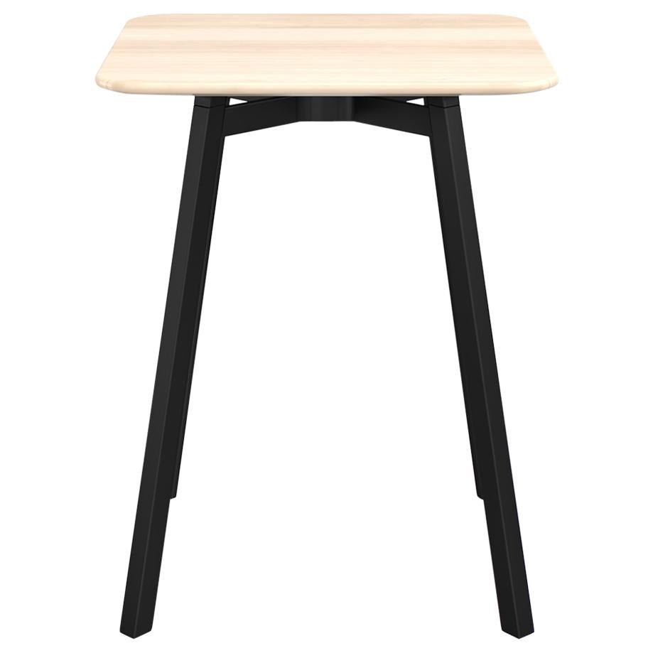 Emeco Su Small Square Cafe Table with Black Anodized Frame & Wood Top by Nendo