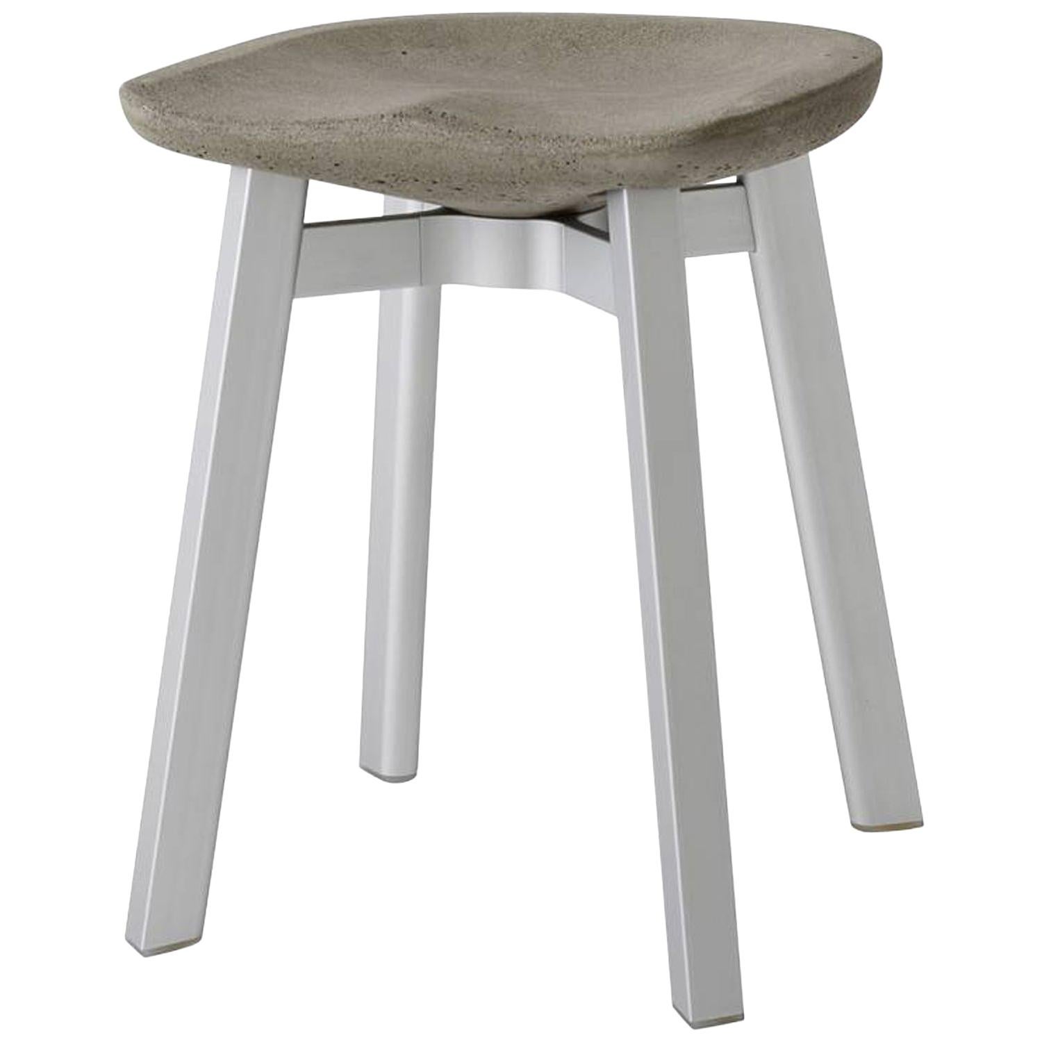 Emeco Su Small Stool in Natural Aluminum w/ Eco Concrete Seat by Nendo For Sale