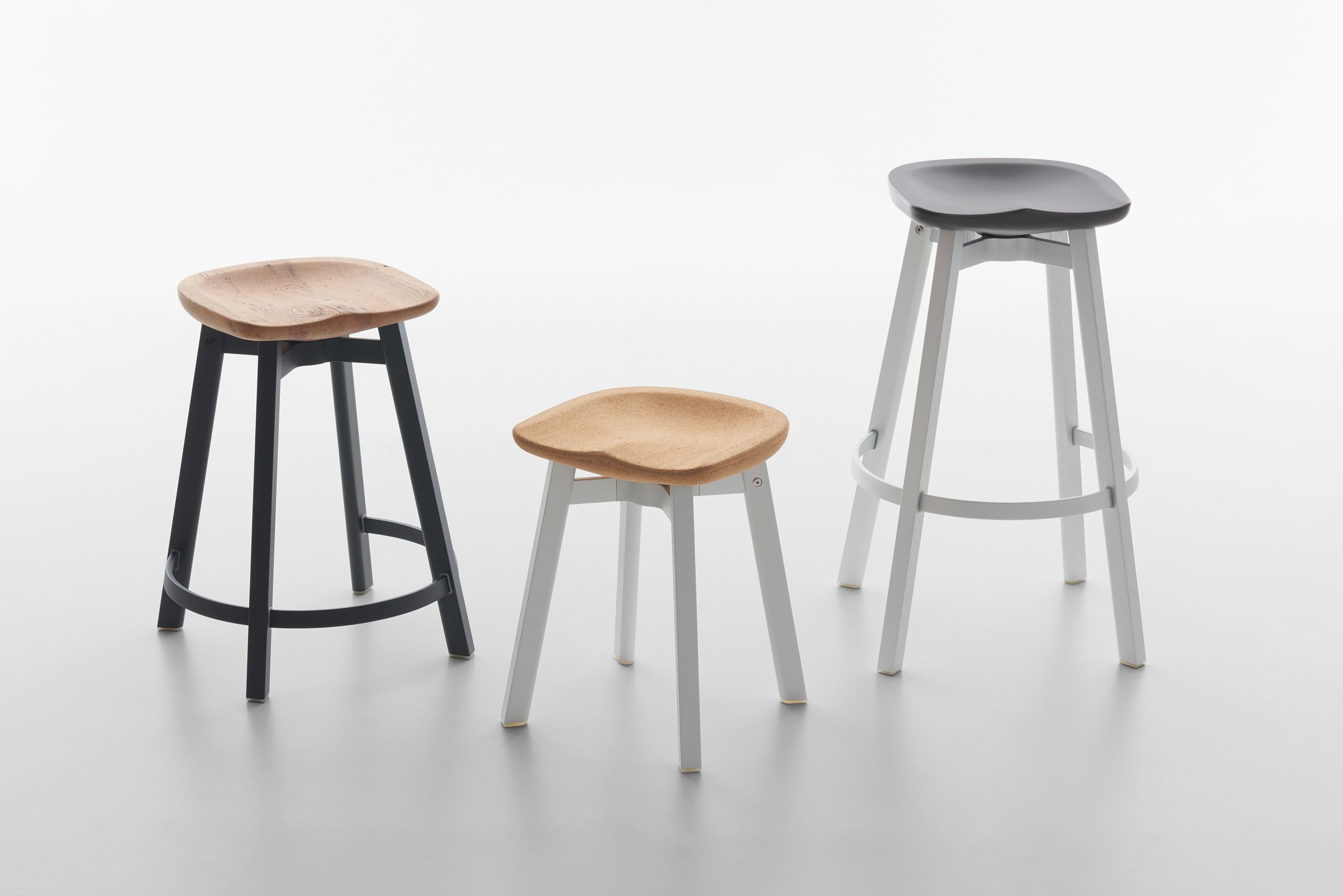 Modern Emeco Su Small Stool in Natural Aluminum with Flint Seat by Nendo