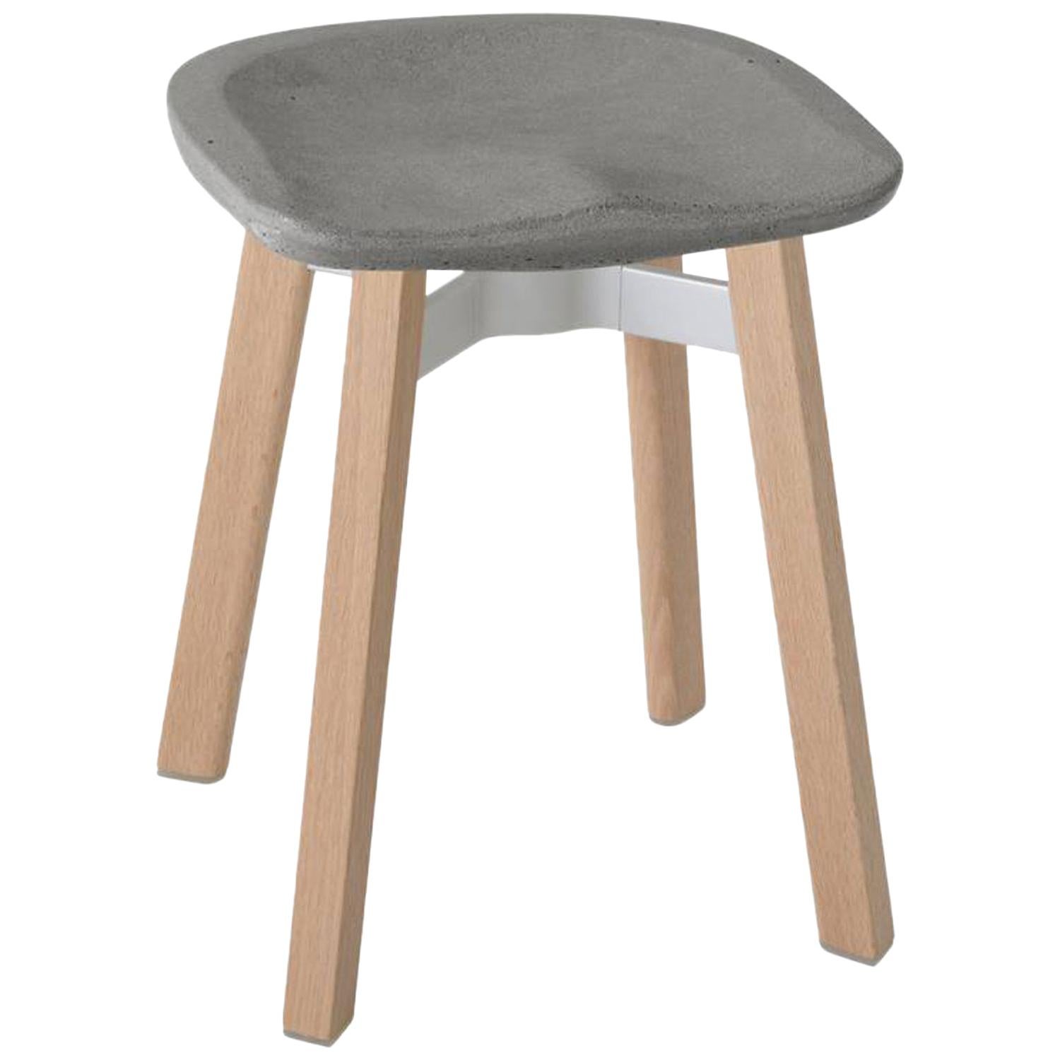 Emeco Su Small Stool in Wood with Eco Concrete Seat by Nendo