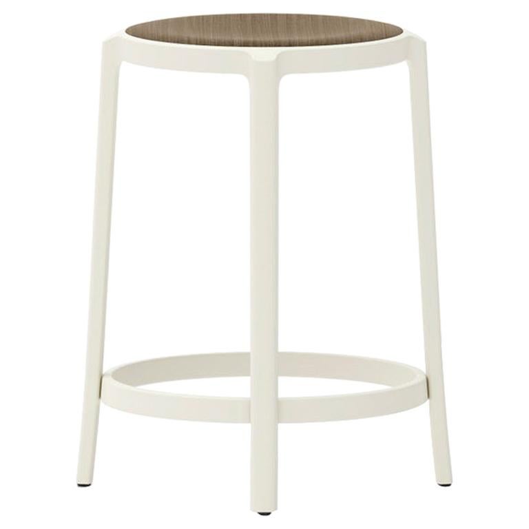 Emeco White  On & On Counter Stool with Walnut Plywood Seat by Barber & Osgerby For Sale