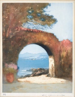 Antique French Print of Archway and Seascape