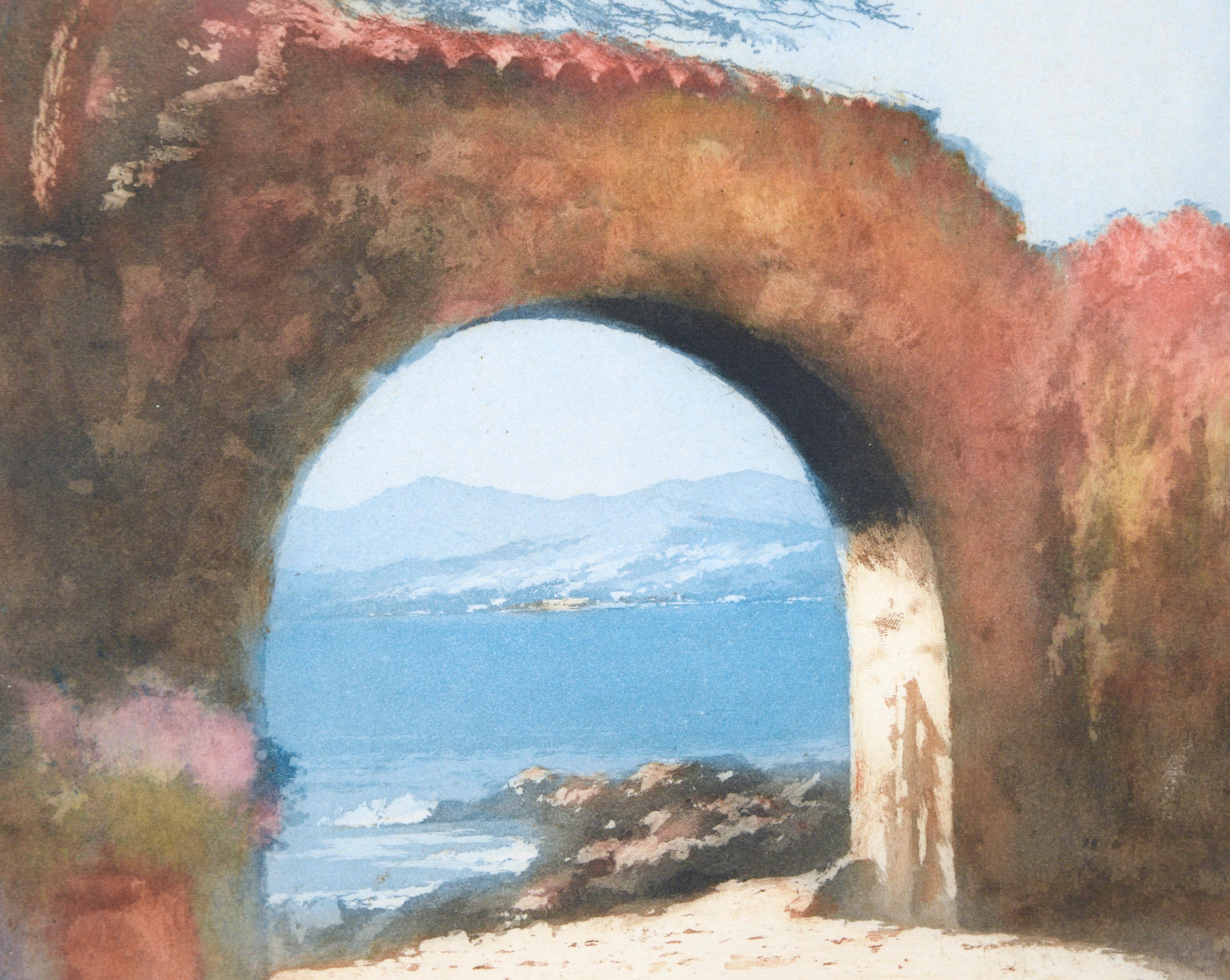 Antique French Print of Archway and Seascape For Sale 2