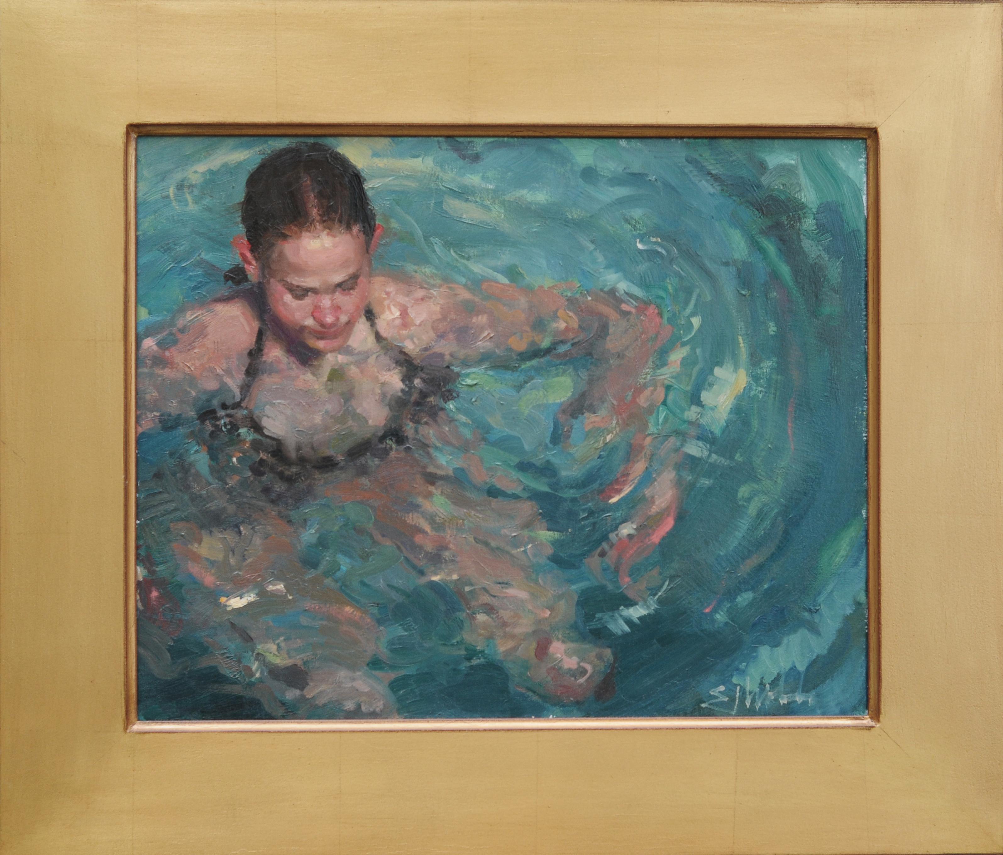 E.Melinda Morrison Figurative Painting - Rock Me Baby  Oil 14 x 20 Framed  Water Movement  Figurative Portraiture 