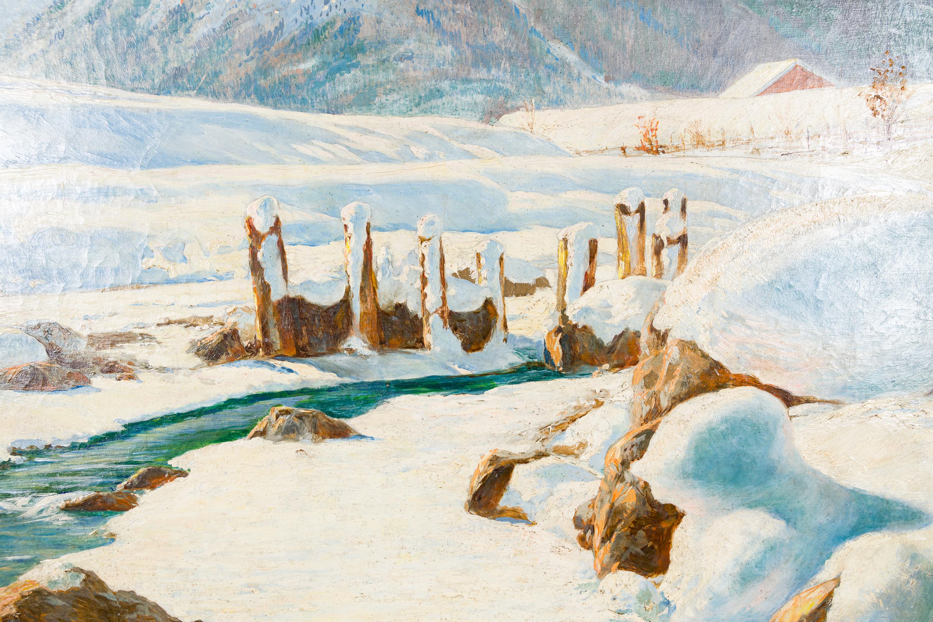 Die Loisach gegen das Zugspitzmassiv – Painting von Emenegildo Carlo Donadini