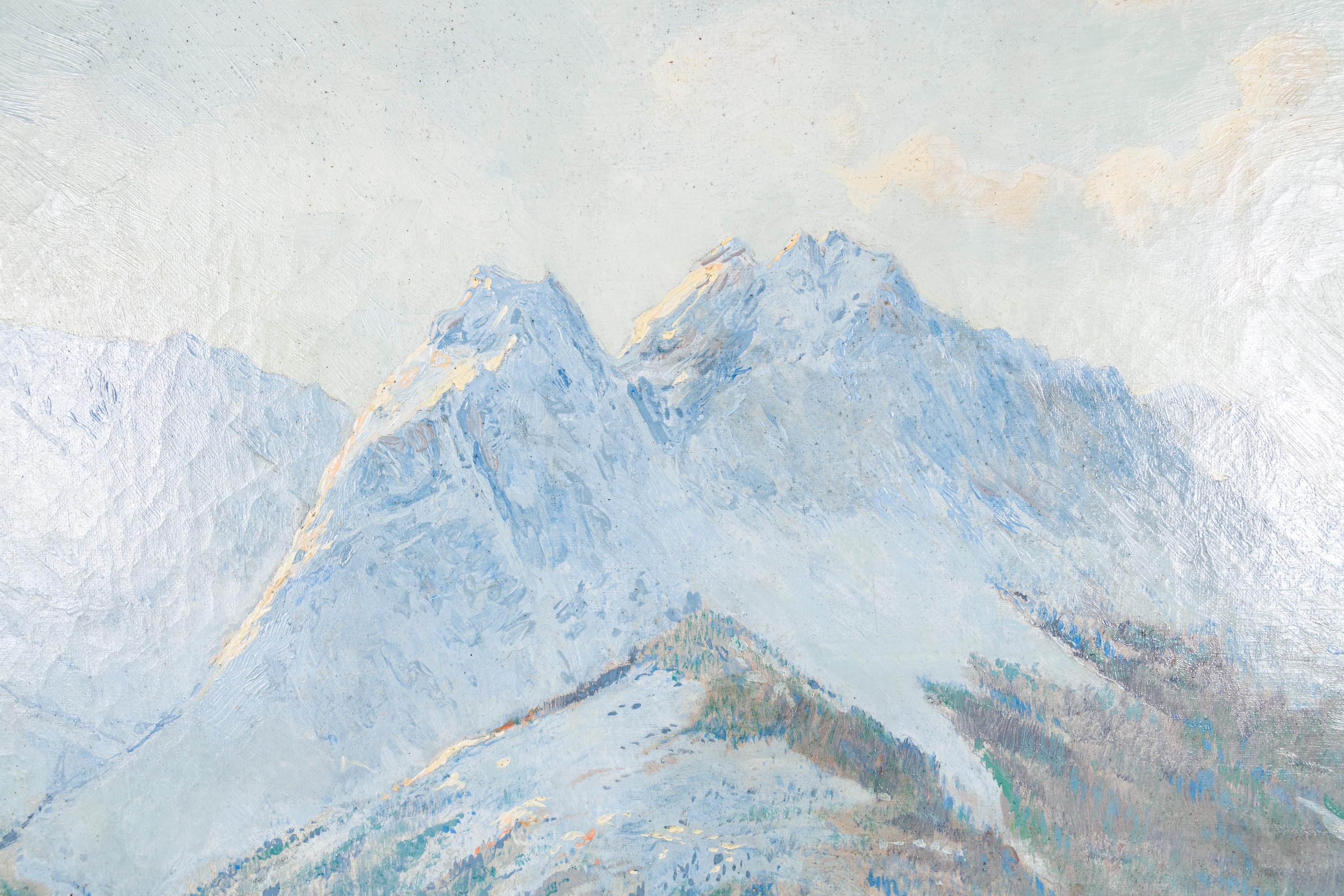 Die Loisach gegen das Zugspitzmassiv (Moderne), Painting, von Emenegildo Carlo Donadini