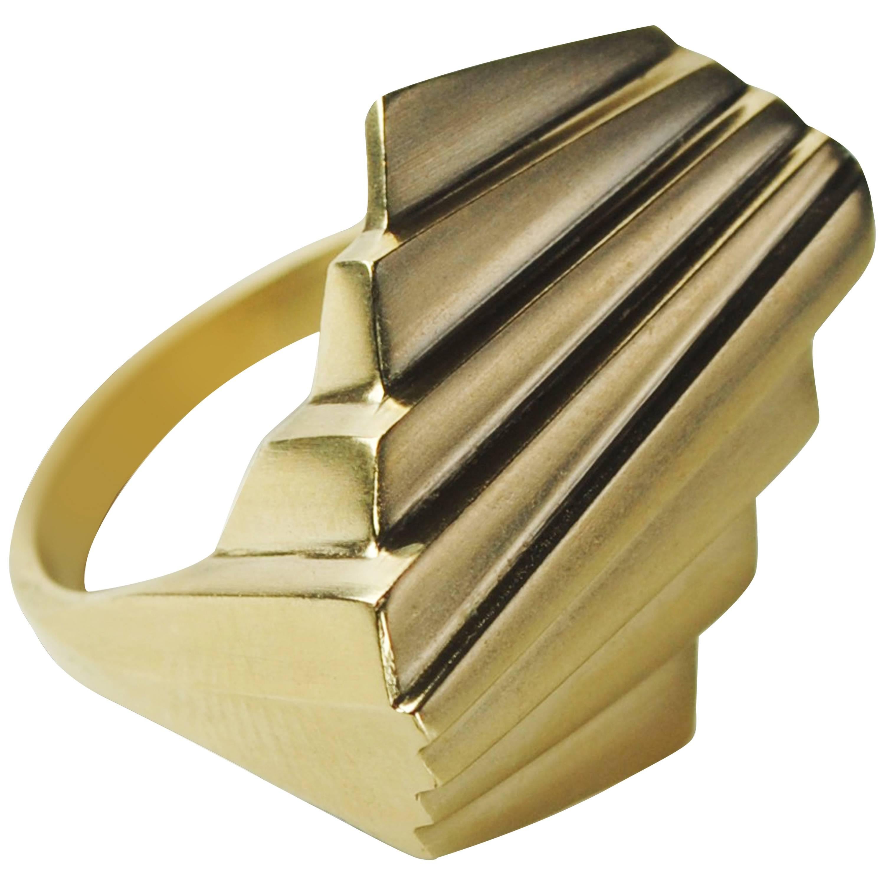 Emer Roberts 18 Karat Gold Art Deco Statement Ring For Sale