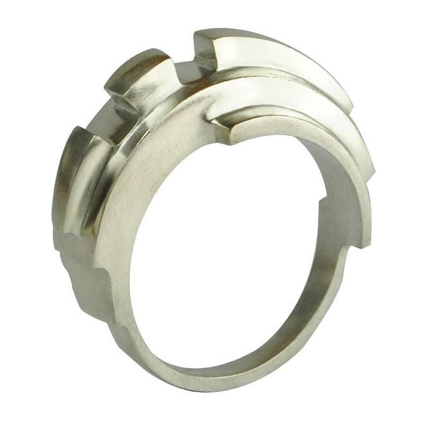 Emer Roberts Silver Angular Curved Ring For Sale