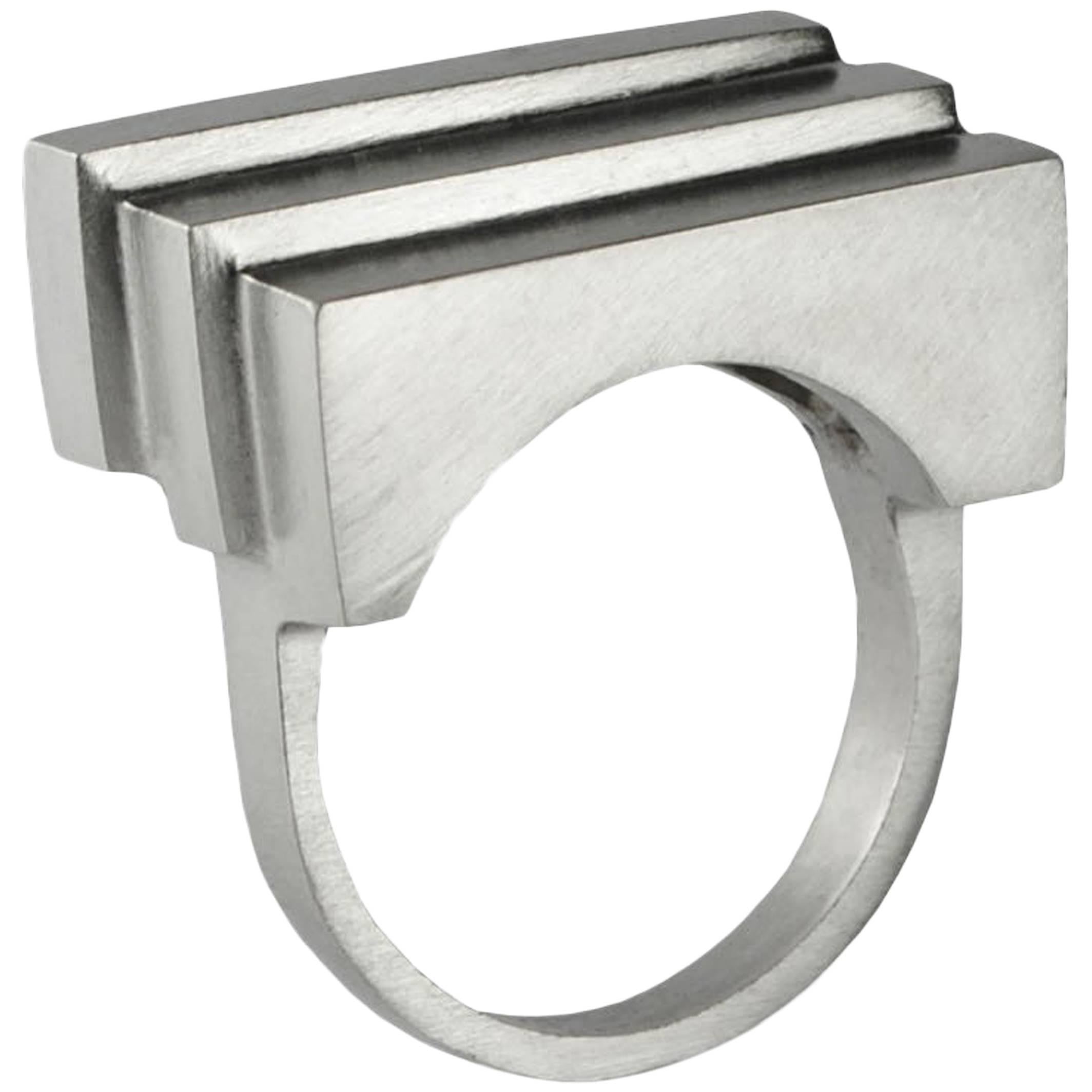 Emer Roberts Solid Silver Architectural Ring For Sale