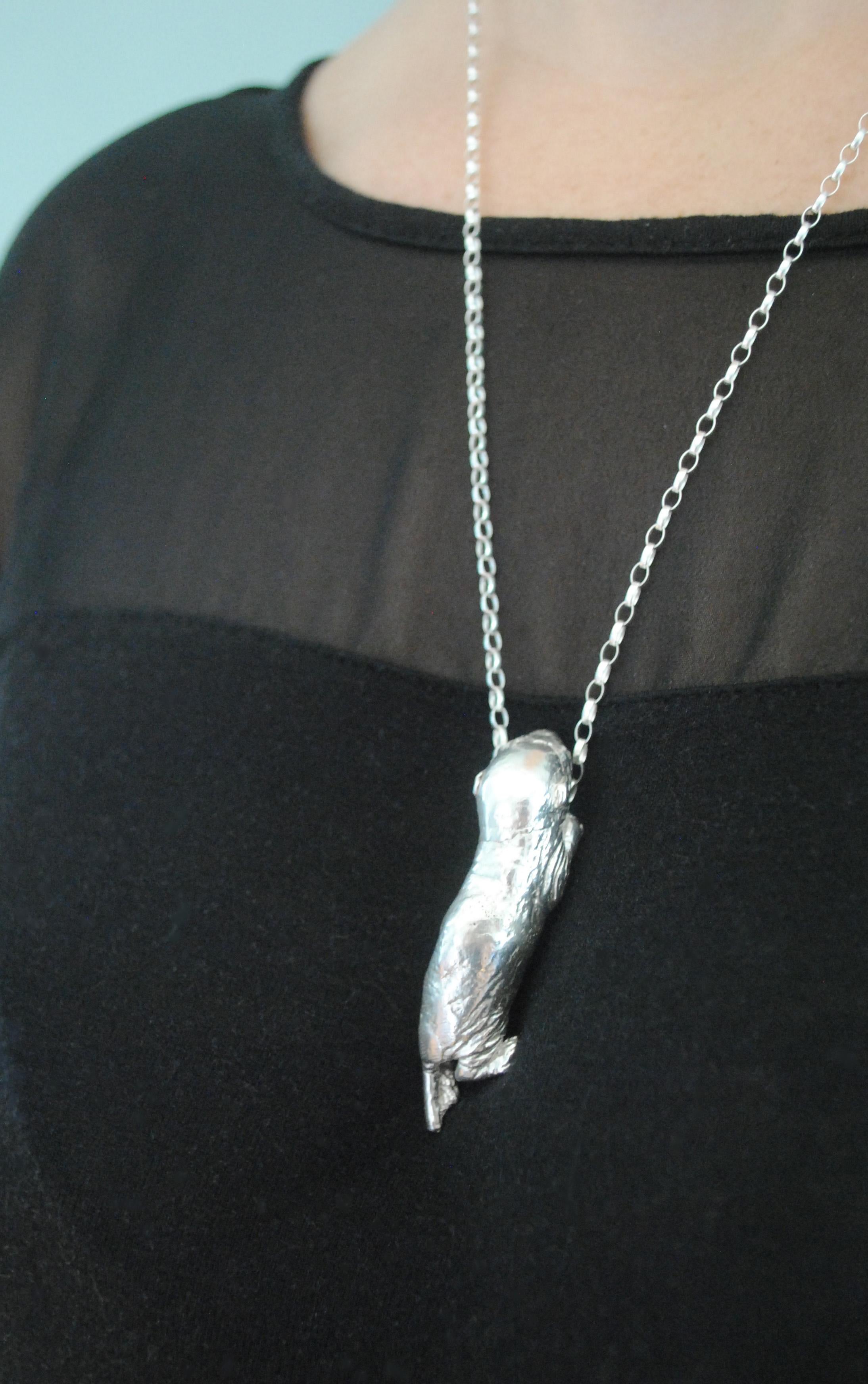Artist Emer Roberts Sterling Silver Rat Pup Pendant Necklace For Sale