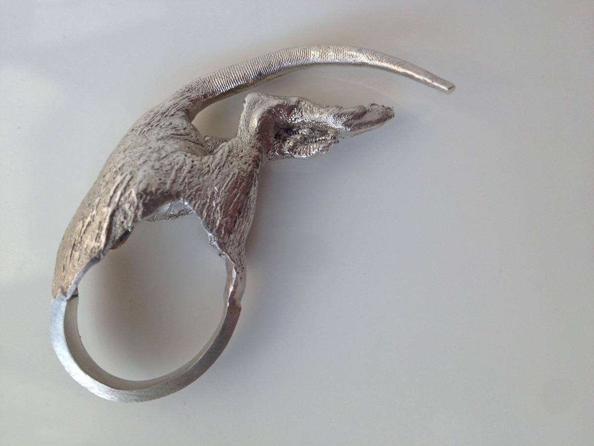 The Rats Ass wearable art jewellery design originates from a ten year sculptural exploration of our fellow mammal, the rat. Cast from the actual anatomy of this species, this statement ring is a creative salute to a fascinating species. A statement