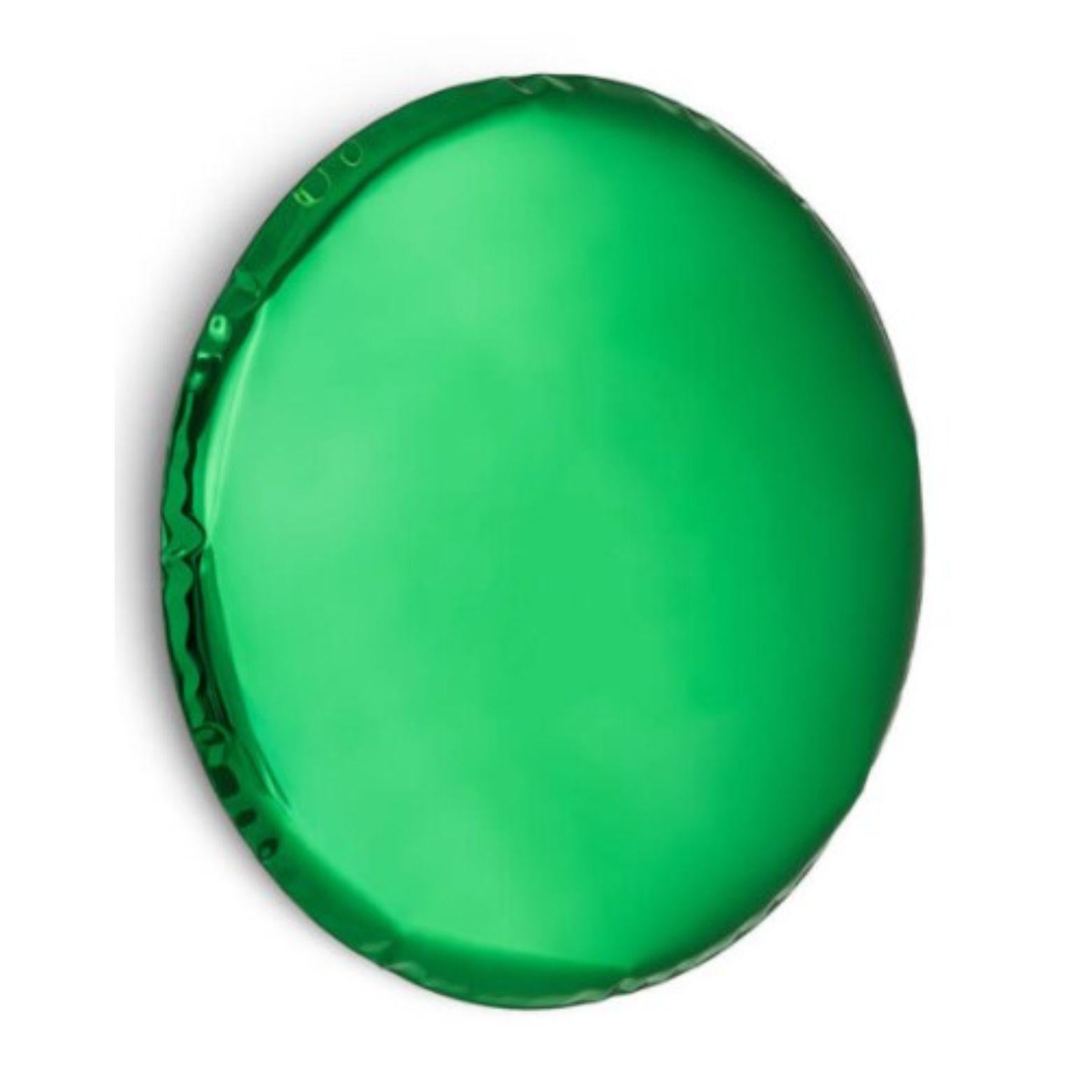 Emerald Oko 36 sculptural wall mirror by Zieta
Dimensions: Diameter 36 x D 6 cm 
Material: Stainless steel. 
Finish: Emerald.
Available in finishes: Stainless Steel, Deep Space Blue, Emerald, Sapphire, Sapphire/Emerald, Dark Matter, and Red Rubin.