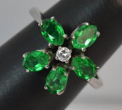 Emerald and Diamond 18 Carat White Gold Daisy Cluser Ring